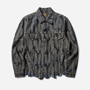 Kapital Blue and White Textured Feather Print Jacket